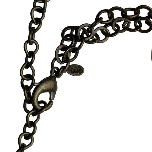 Turquoise Beaded Statement Necklace Antique Brass Chain Women's Adjustable Boho - Picture 8 of 11